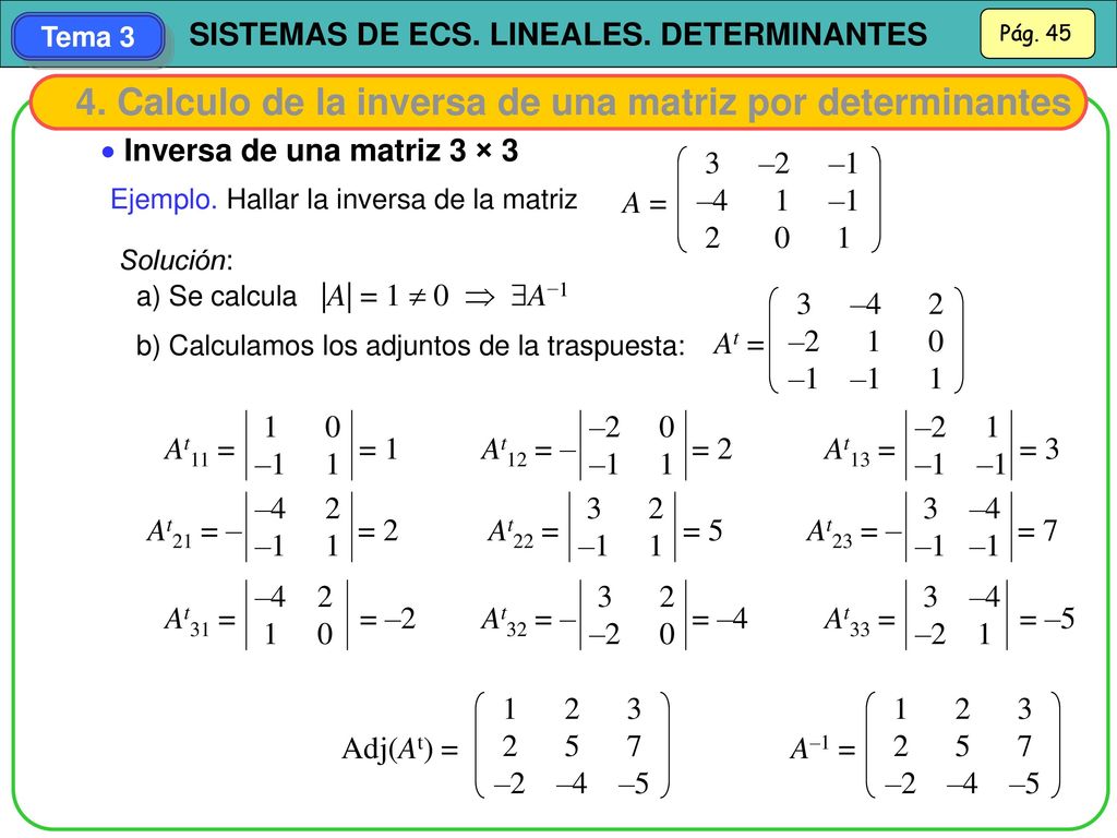 4. Calculo de la inversa de una matriz por determinantes