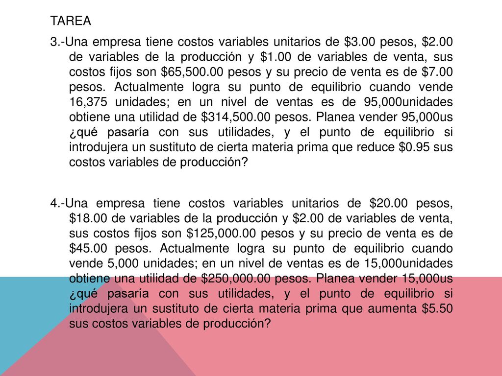 TAREA 3. -Una empresa tiene costos variables unitarios de $3