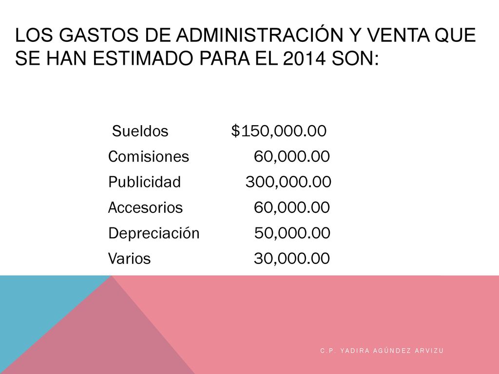 Los gastos de administración y venta que se han estimado para el 2014 son: