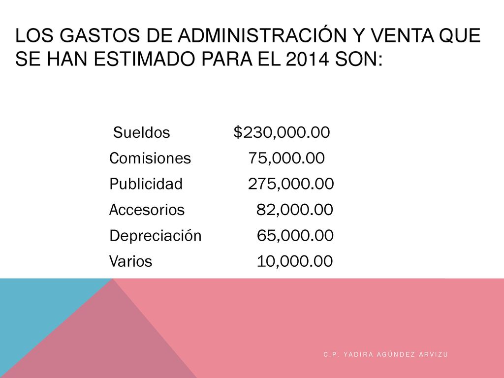 Los gastos de administración y venta que se han estimado para el 2014 son: