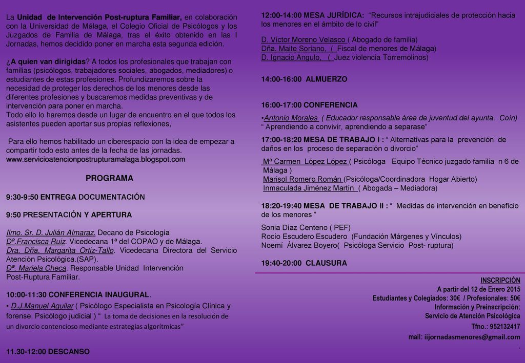 12:00-14:00 MESA JURÍDICA: Recursos intrajudiciales de protección hacia los menores en el ámbito de lo civil