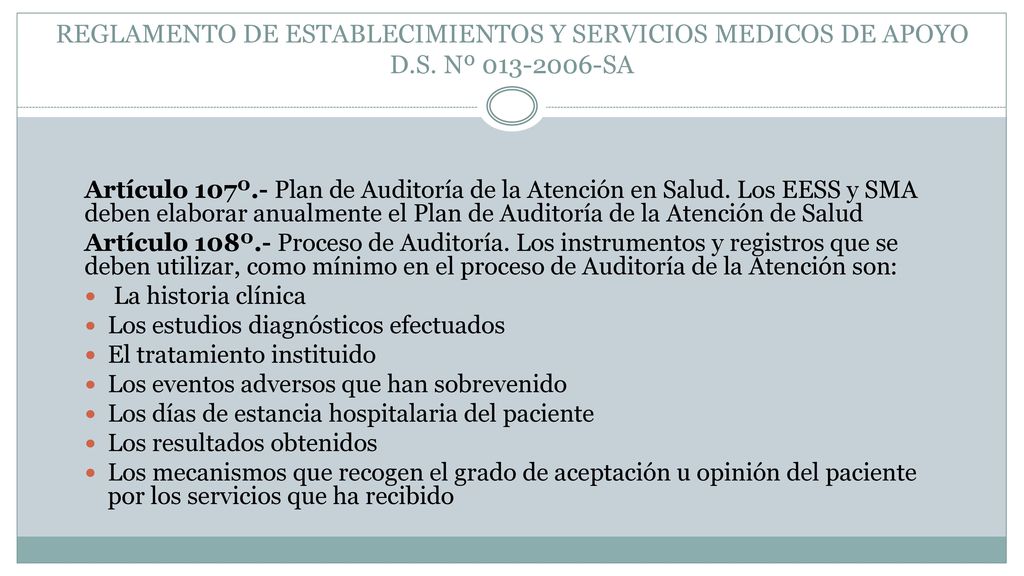 REGLAMENTO DE ESTABLECIMIENTOS Y SERVICIOS MEDICOS DE APOYO D. S