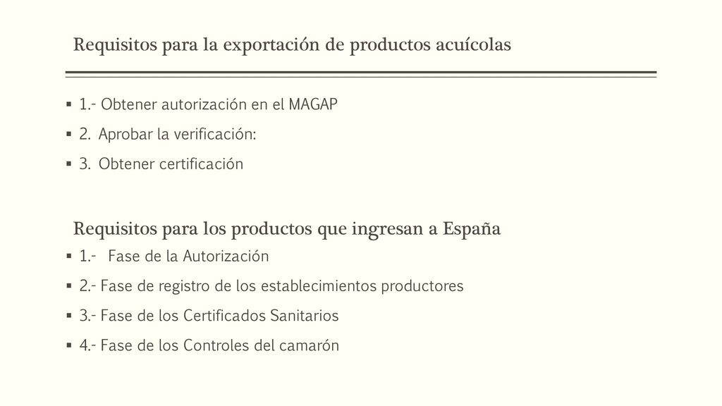 Requisitos para la exportación de productos acuícolas