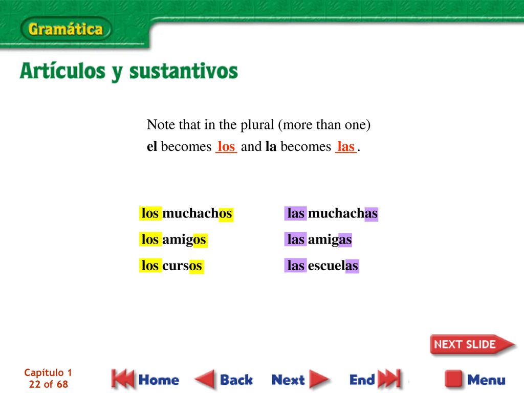 Note that in the plural (more than one) el becomes ___ and la becomes ___.