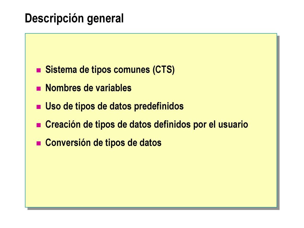 Descripción general Sistema de tipos comunes (CTS)