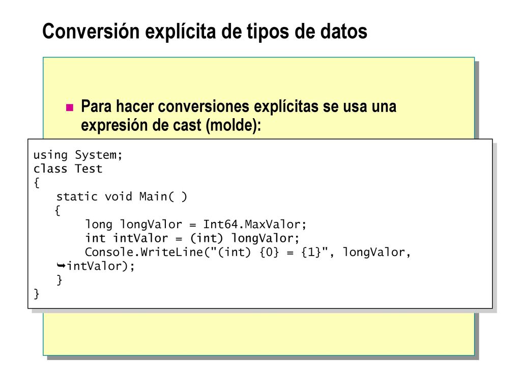 Conversión explícita de tipos de datos