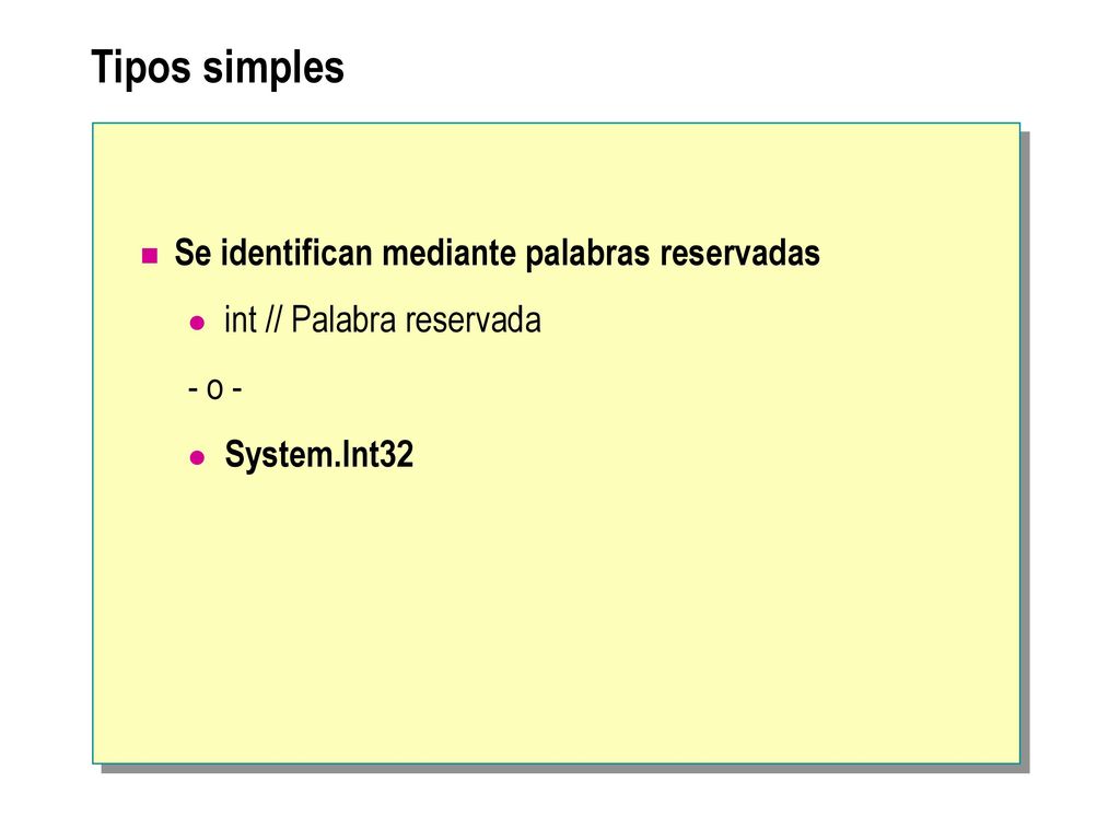 Tipos simples Se identifican mediante palabras reservadas