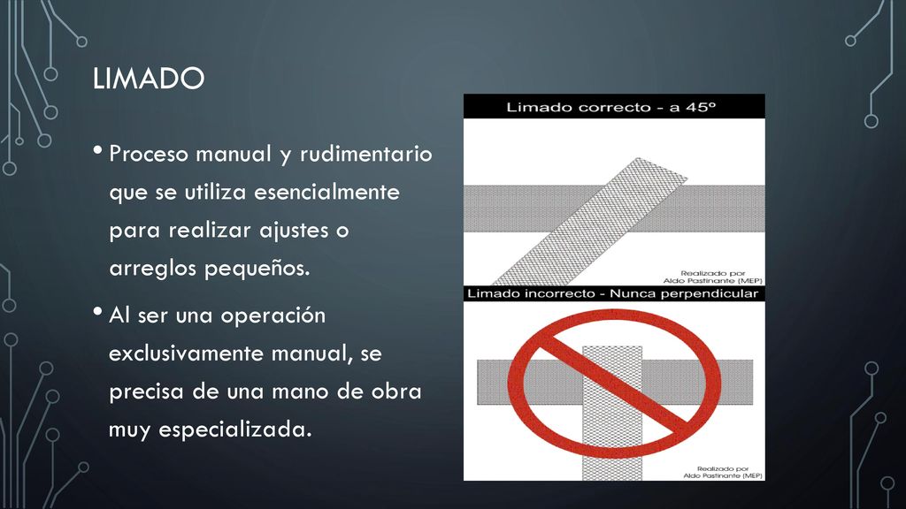 LIMADO Proceso manual y rudimentario que se utiliza esencialmente para realizar ajustes o arreglos pequeños.