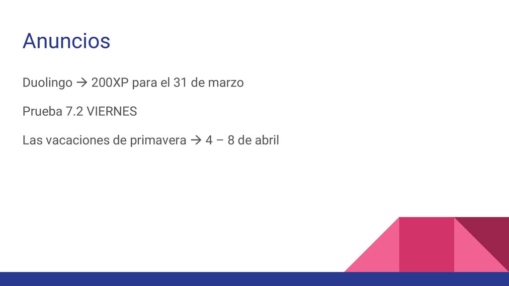 Anuncios Duolingo  200XP para el 31 de marzo Prueba 7.2 VIERNES