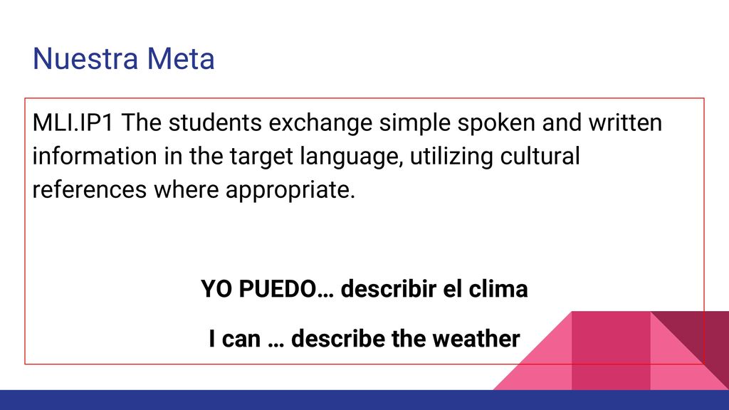 YO PUEDO… describir el clima I can … describe the weather
