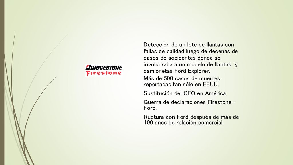 Detección de un lote de llantas con fallas de calidad luego de decenas de casos de accidentes donde se involucraba a un modelo de llantas y camionetas Ford Explorer.
