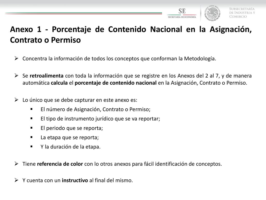 Anexo 1 - Porcentaje de Contenido Nacional en la Asignación, Contrato o Permiso