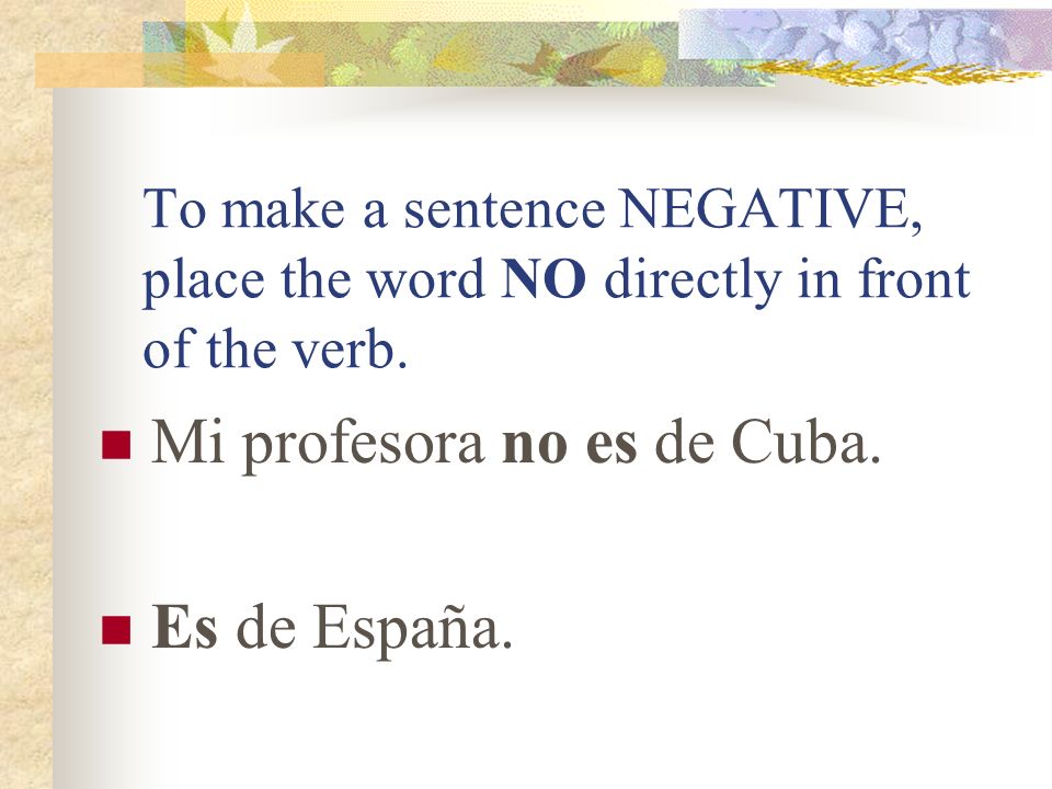 Mi profesora no es de Cuba. Es de España.