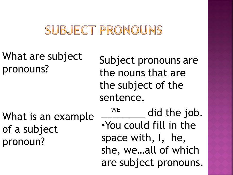 Subject pronouns What are subject pronouns