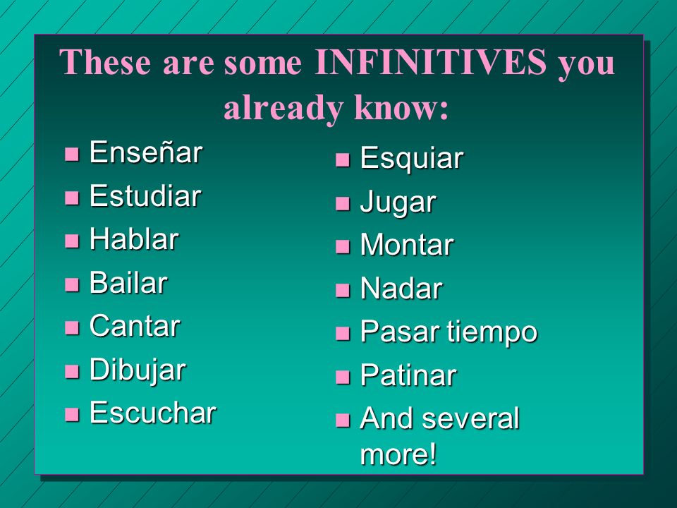These are some INFINITIVES you already know: