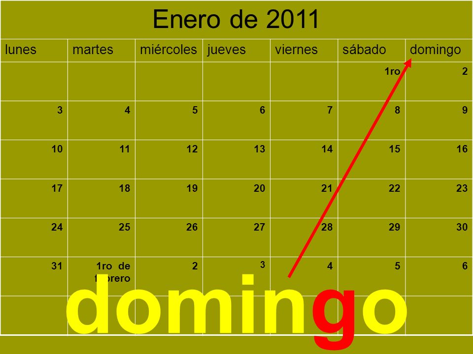 domingo Enero de 2011 lunes martes miércoles jueves viernes sábado
