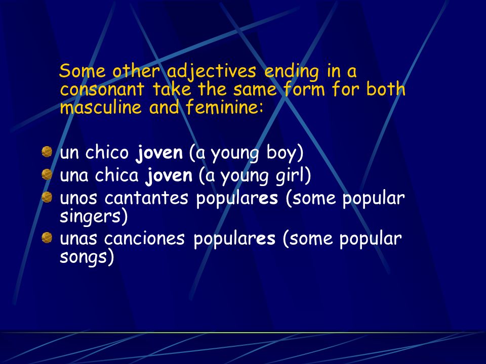 Some other adjectives ending in a consonant take the same form for both masculine and feminine: