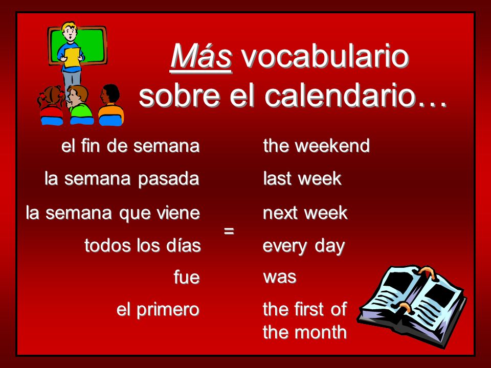 Más vocabulario sobre el calendario… el fin de semana the weekend