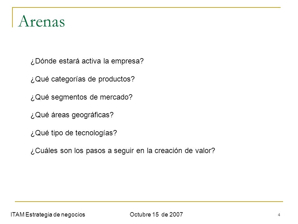 Arenas ¿Dónde estará activa la empresa ¿Qué categorías de productos