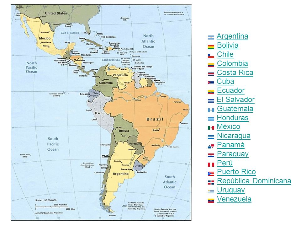 Argentina Bolivia Chile Colombia Costa Rica Cuba Ecuador El Salvador Guatemala Honduras México Nicaragua Panamá Paraguay Perú Puerto Rico República Dominicana Uruguay Venezuela
