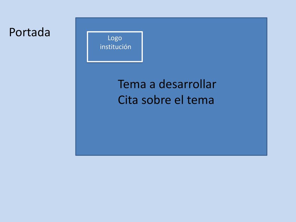 Portada Logo institución Tema a desarrollar Cita sobre el tema