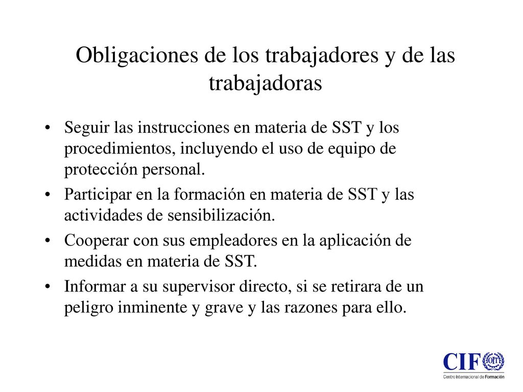 Obligaciones de los trabajadores y de las trabajadoras