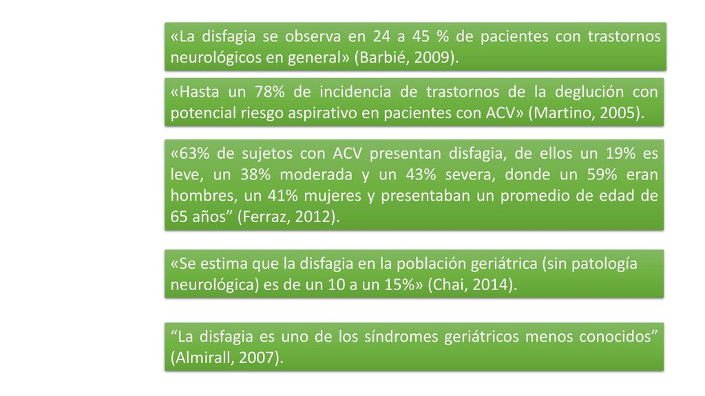 «La disfagia se observa en 24 a 45 % de pacientes con trastornos neurológicos en general» (Barbié, 2009).