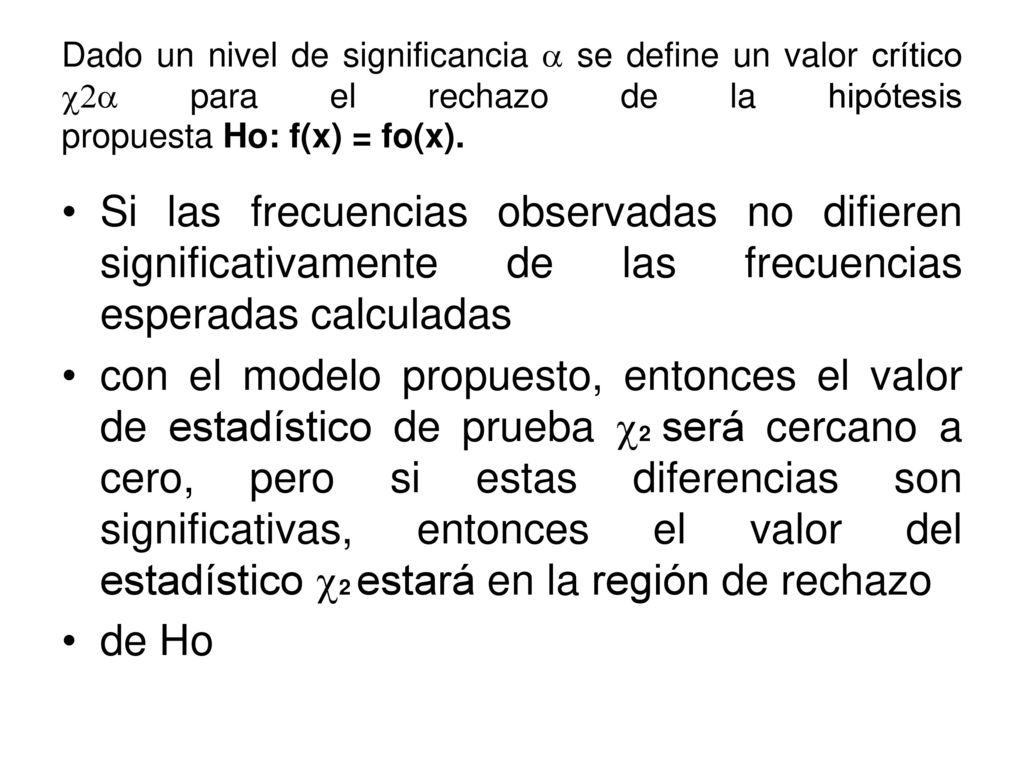 Dado un nivel de significancia a se define un valor crítico c2a para el rechazo de la hipótesis propuesta Ho: f(x) = fo(x).