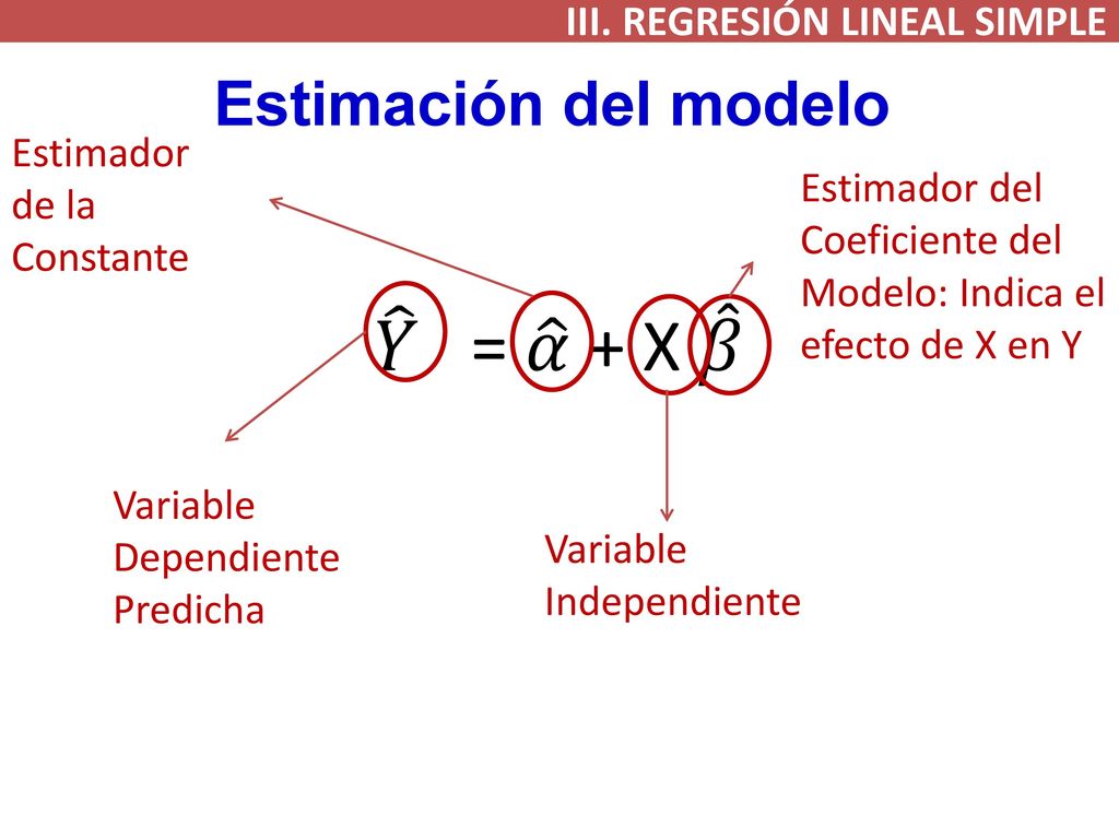 𝑌 = 𝛼 + X 𝛽 Estimación del modelo III. REGRESIÓN LINEAL SIMPLE