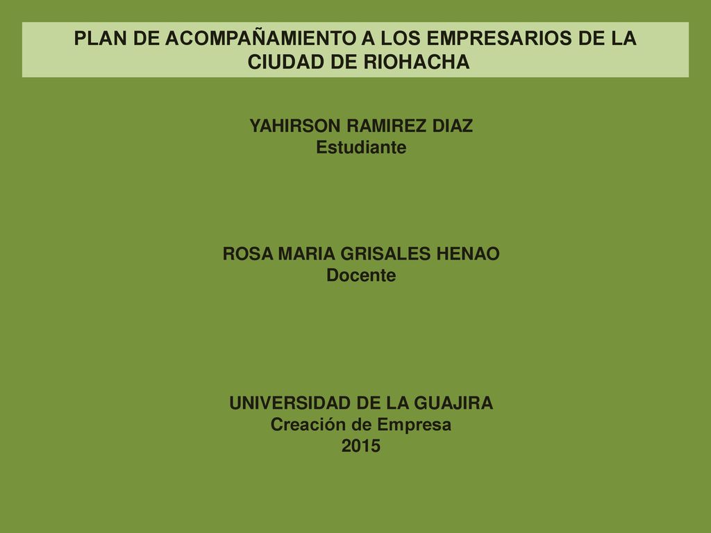 PLAN DE ACOMPAÑAMIENTO A LOS EMPRESARIOS DE LA CIUDAD DE RIOHACHA