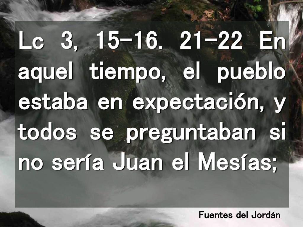 Lc 3, En aquel tiempo, el pueblo estaba en expectación, y todos se preguntaban si no sería Juan el Mesías;