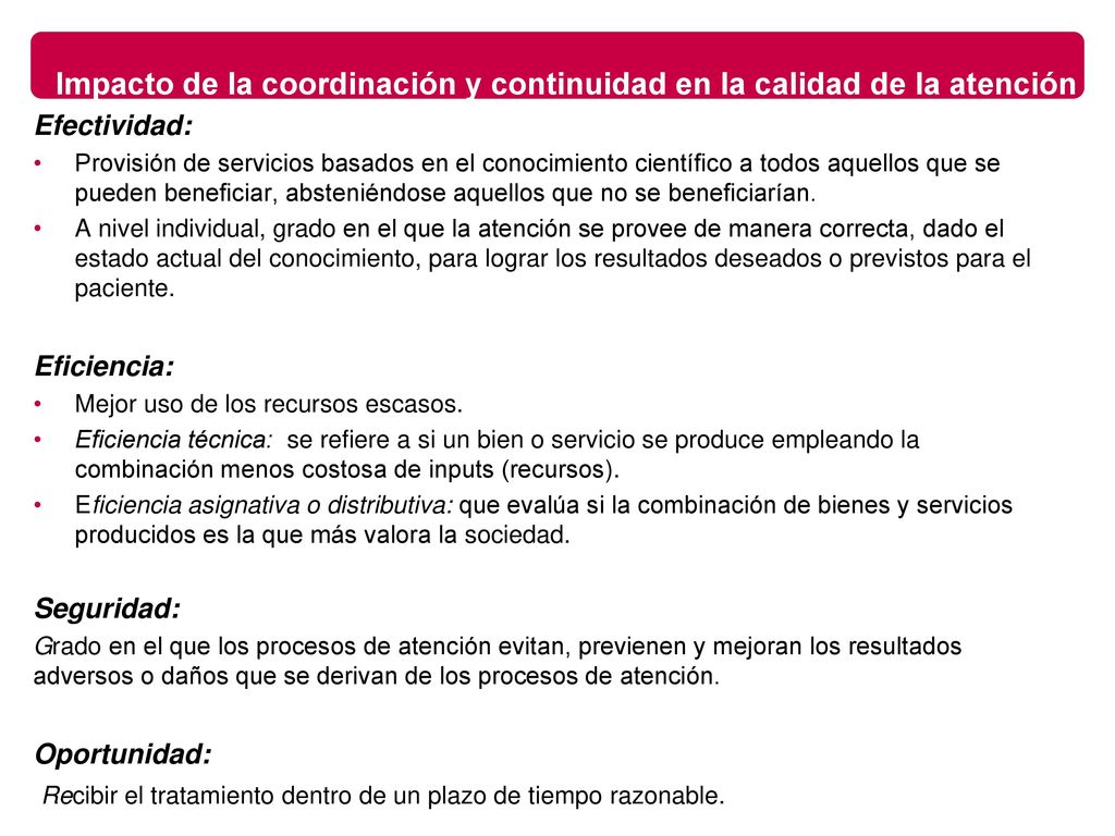 Impacto de la coordinación y continuidad en la calidad de la atención