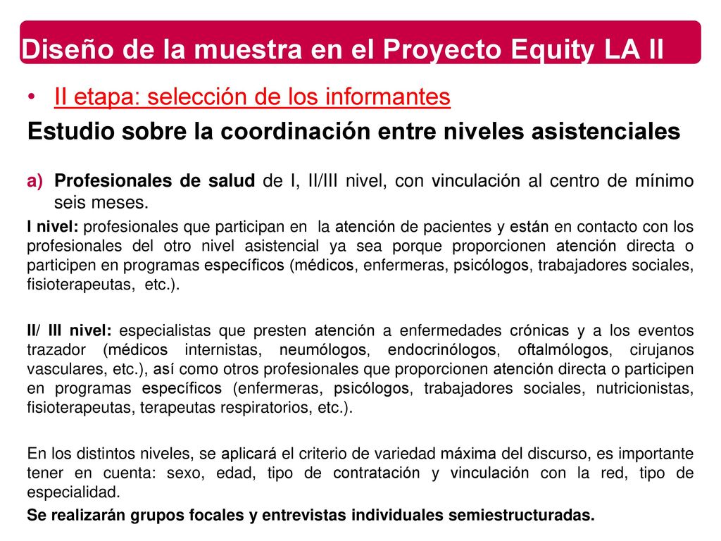 Diseño de la muestra en el Proyecto Equity LA II