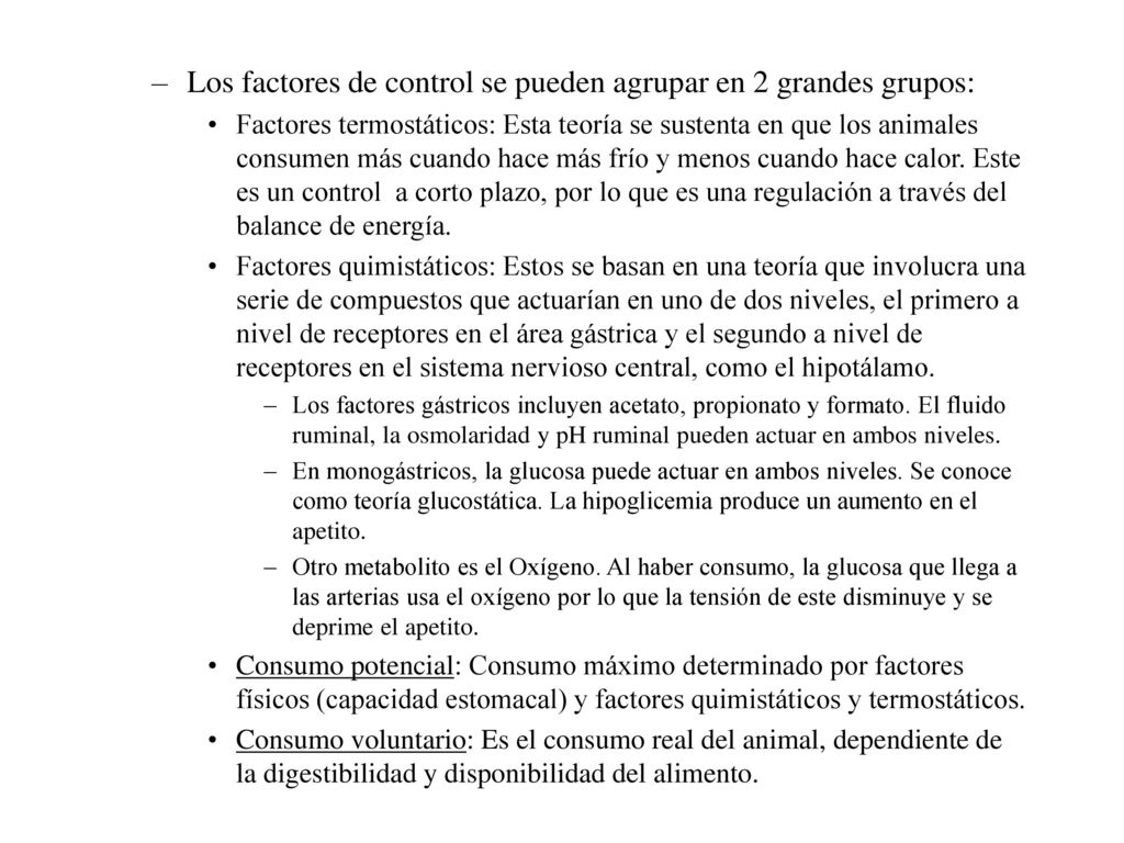 Los factores de control se pueden agrupar en 2 grandes grupos: