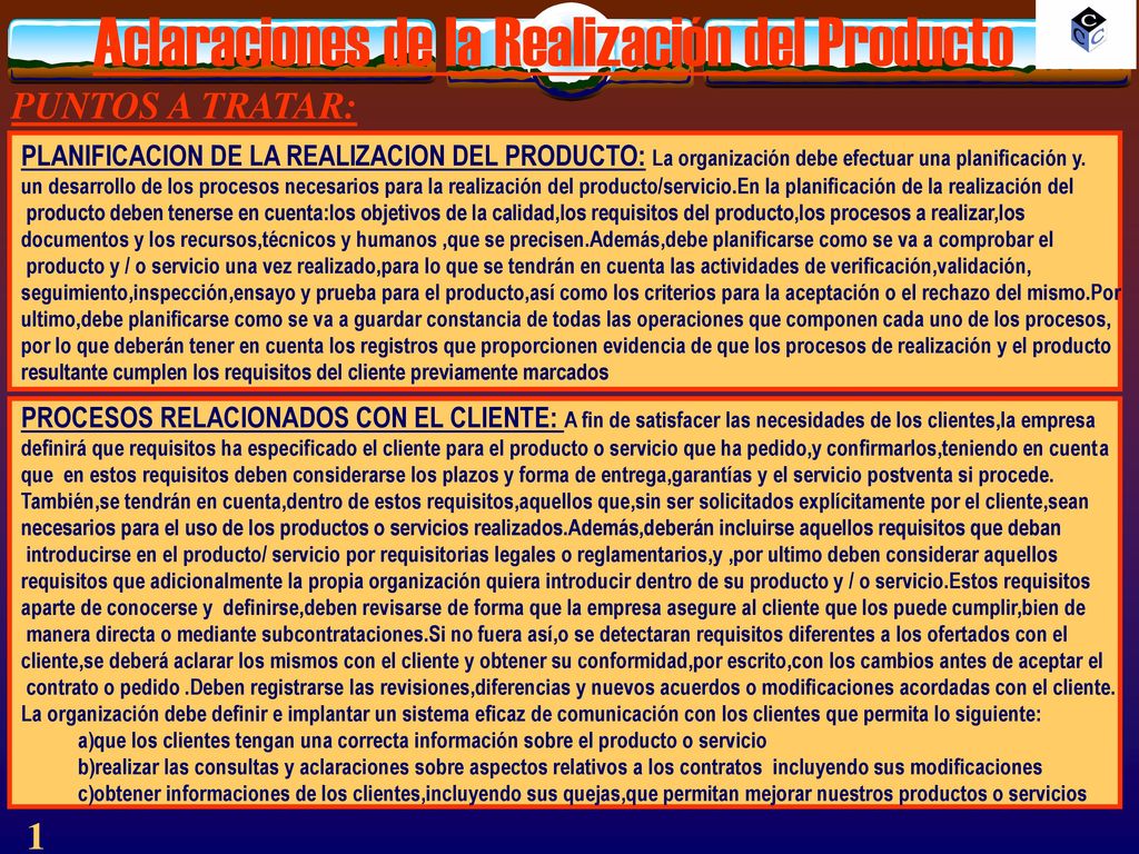 Aclaraciones de la Realización del Producto