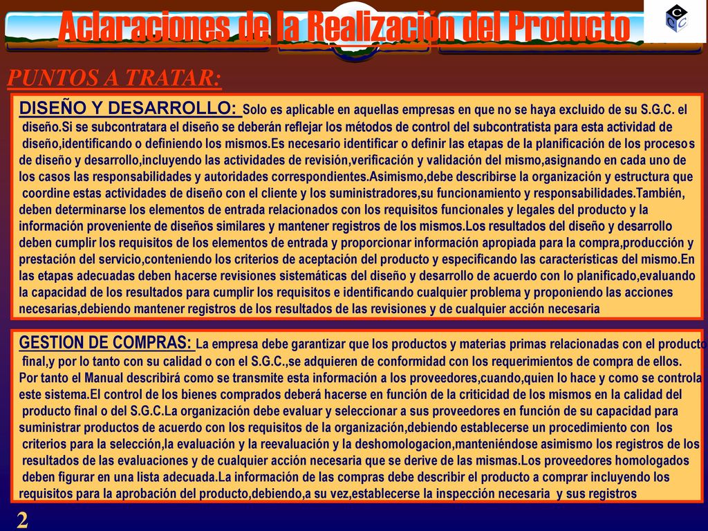 Aclaraciones de la Realización del Producto