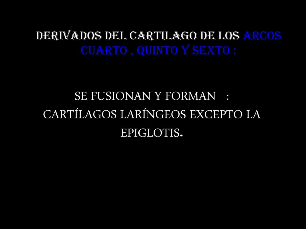 DERIVADOS DEL CARTILAGO DE LOS ARCOS CUARTO , QUINTO Y SEXTO :