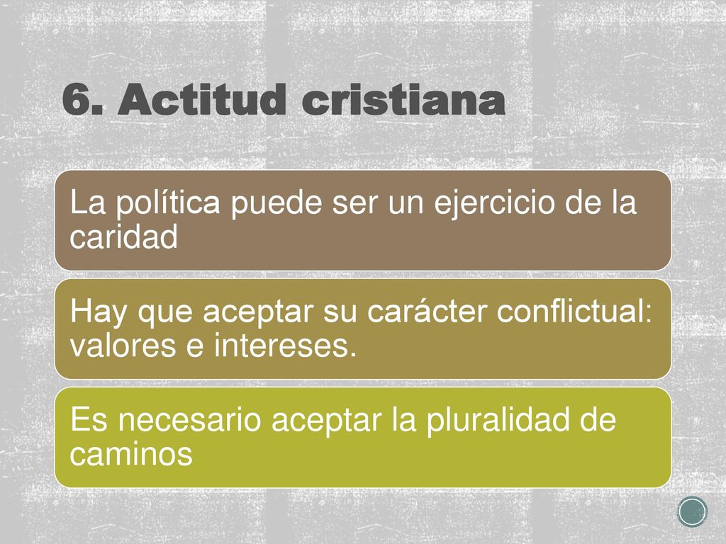 6. Actitud cristiana La política puede ser un ejercicio de la caridad