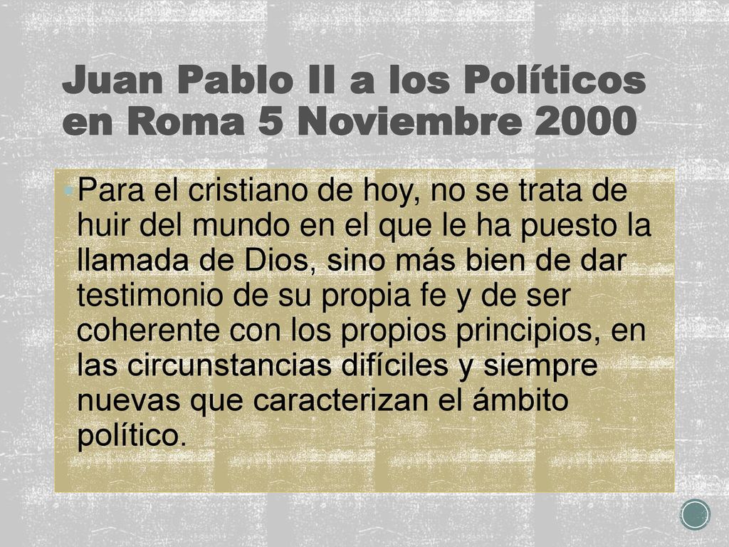 Juan Pablo II a los Políticos en Roma 5 Noviembre 2000