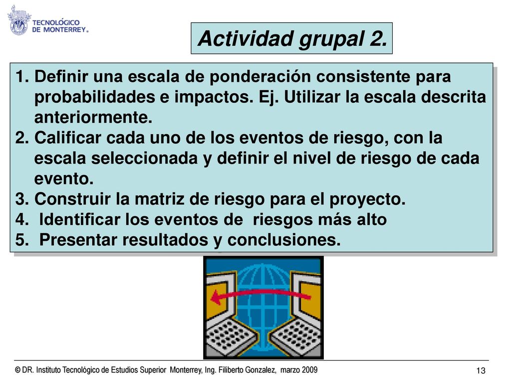 Actividad grupal 2. Definir una escala de ponderación consistente para probabilidades e impactos. Ej. Utilizar la escala descrita anteriormente.