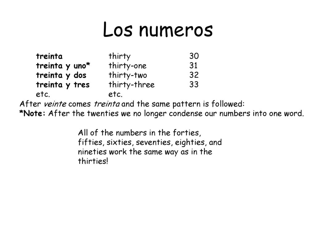 Los numeros treinta treinta y uno* treinta y dos treinta y tres etc.
