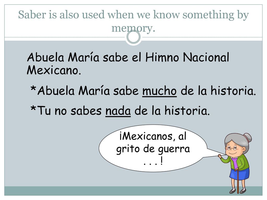 Saber is also used when we know something by memory.