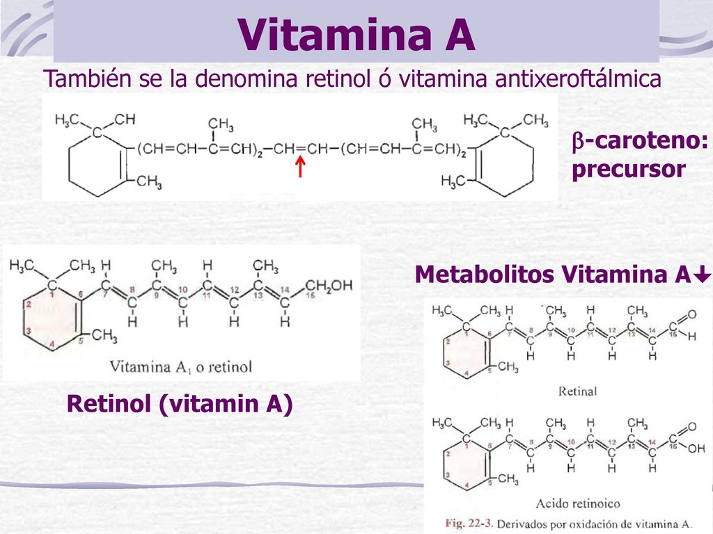 Vitamina A También se la denomina retinol ó vitamina antixeroftálmica