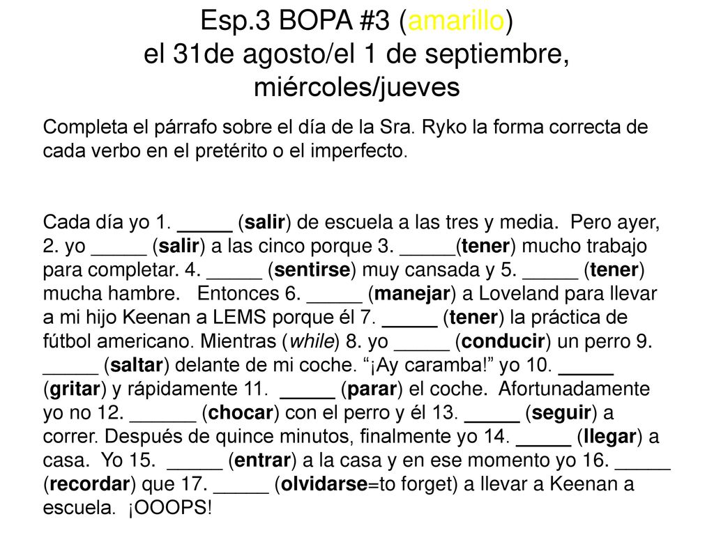 Esp.3 BOPA #3 (amarillo) el 31de agosto/el 1 de septiembre, miércoles/jueves