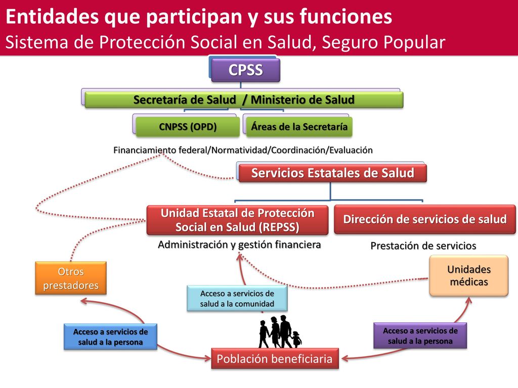 Entidades que participan y sus funciones Sistema de Protección Social en Salud, Seguro Popular