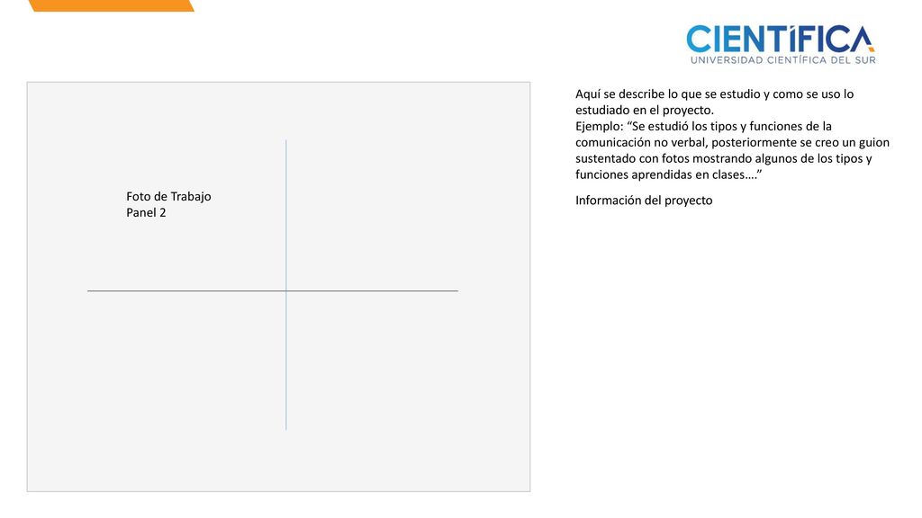 Aquí se describe lo que se estudio y como se uso lo estudiado en el proyecto. Ejemplo: Se estudió los tipos y funciones de la comunicación no verbal, posteriormente se creo un guion sustentado con fotos mostrando algunos de los tipos y funciones aprendidas en clases…. Información del proyecto