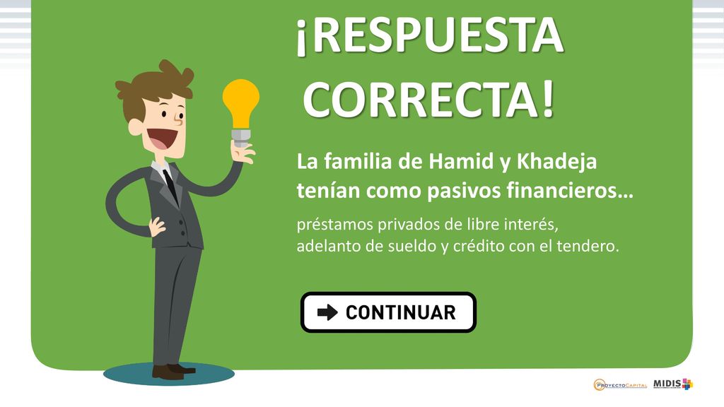 ¡RESPUESTA CORRECTA! La familia de Hamid y Khadeja tenían como pasivos financieros…
