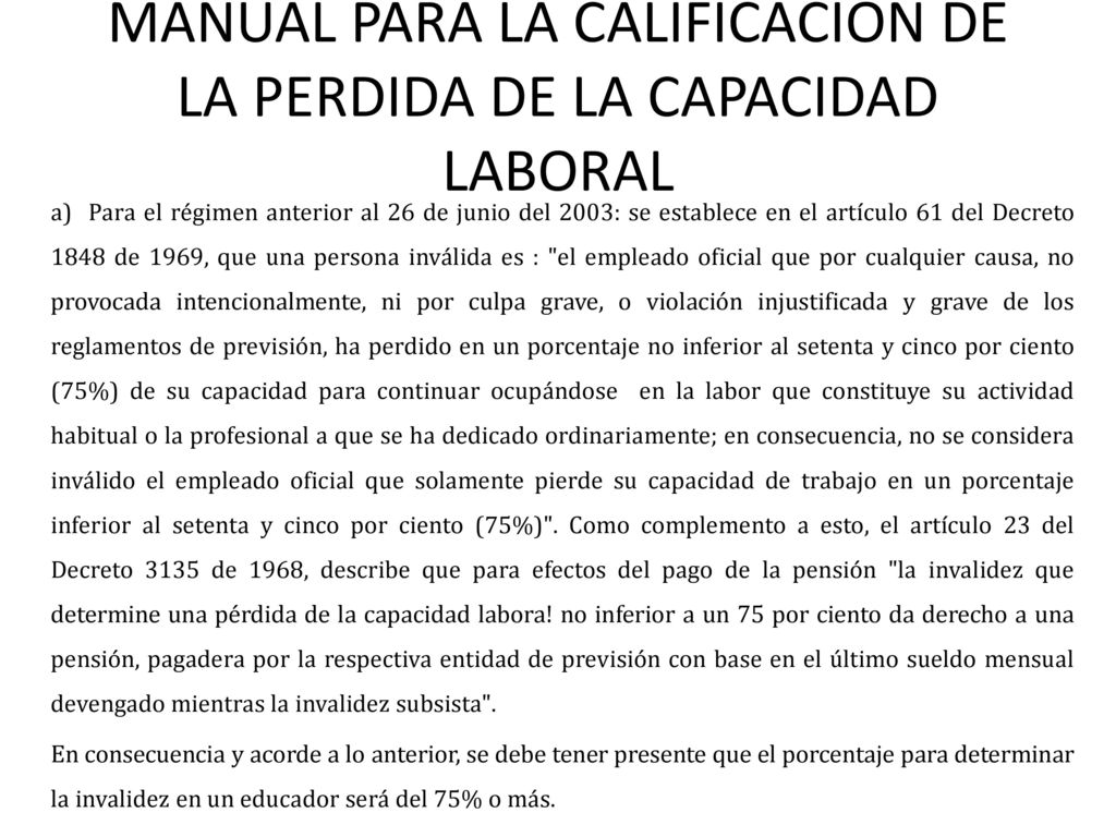 MANUAL PARA LA CALIFICACION DE LA PERDIDA DE LA CAPACIDAD LABORAL