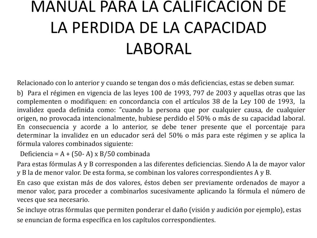 MANUAL PARA LA CALIFICACION DE LA PERDIDA DE LA CAPACIDAD LABORAL