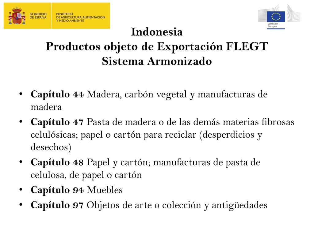 Indonesia Productos objeto de Exportación FLEGT Sistema Armonizado